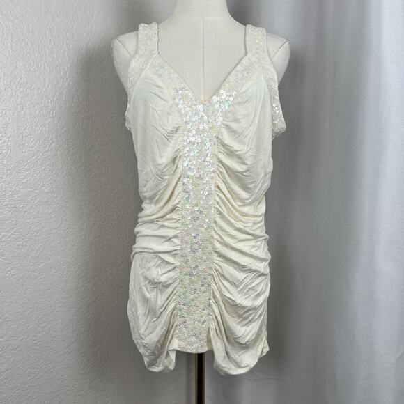 Worthington Tops - VTG Worthington Top Womens Large White Sequin Ruched Fairy Y2K Festival Glam